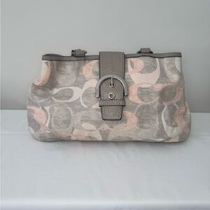 Coach Gray and Pink Clutch with Buckle Detail